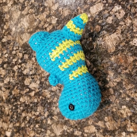 SOLD - Crochet  Small Turquoise T Rex - Picture 8 of 10